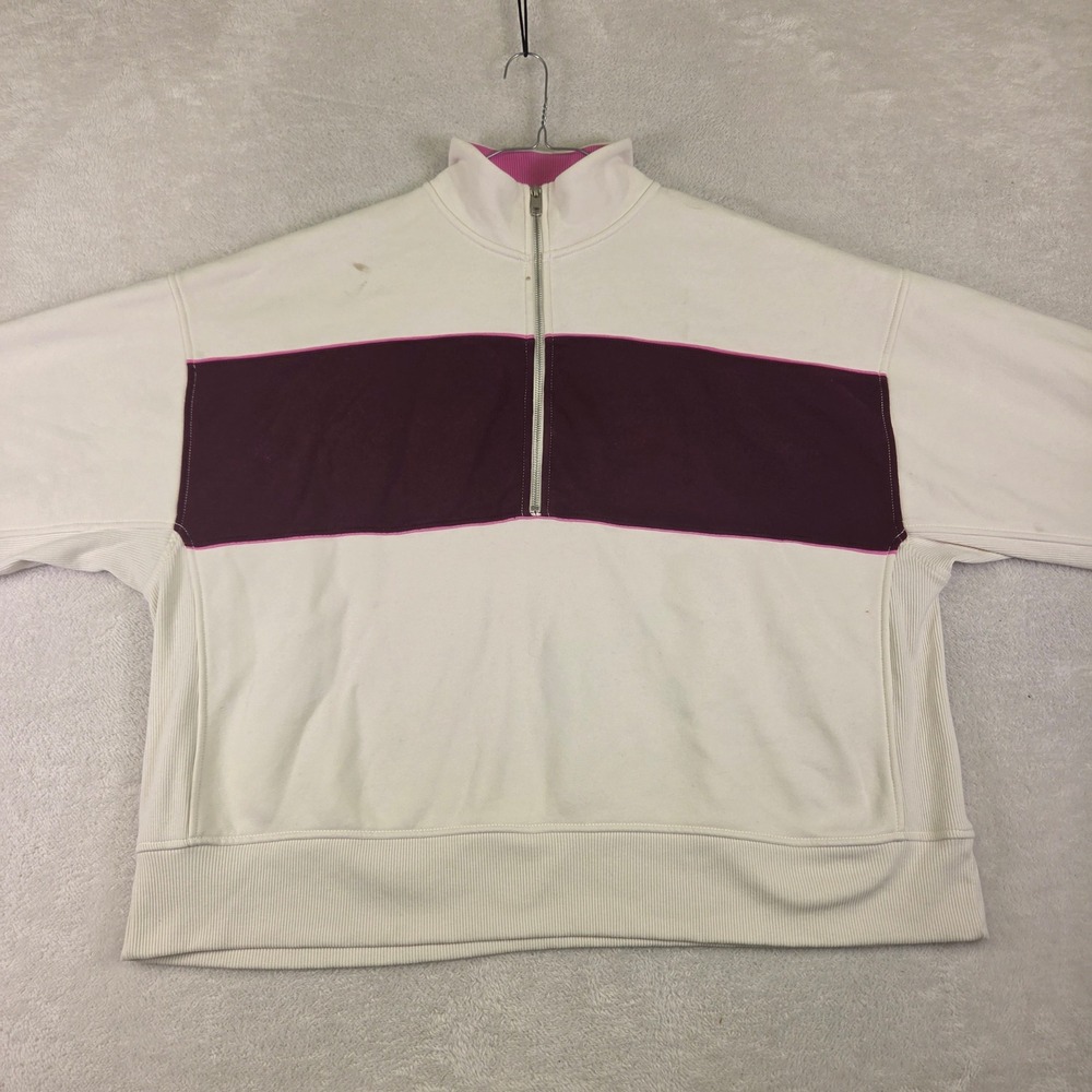 American Eagle Everyday Luxe Colorblock Quarter Zip Sweatshirt Cream Pink XXL